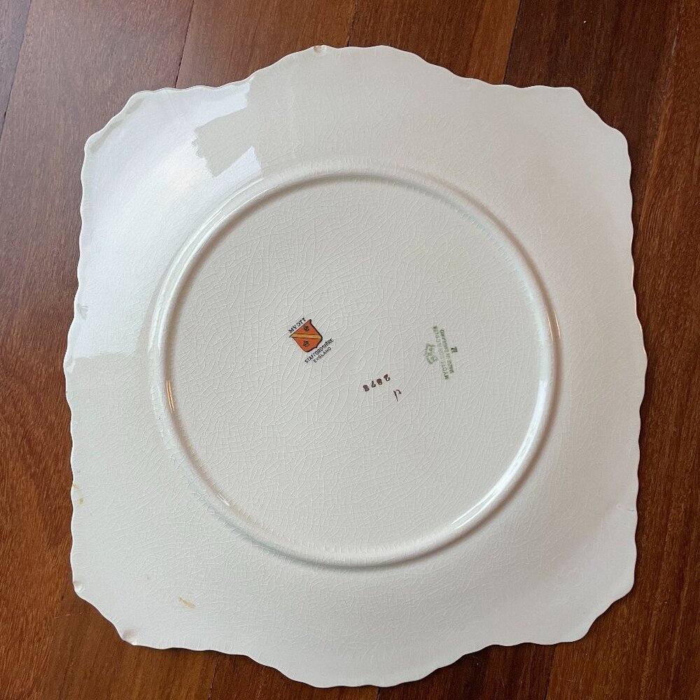 Vintage Myott Staffordshire China 2872 Square Plate - Green with Pink Rose - Picture 3 of 6